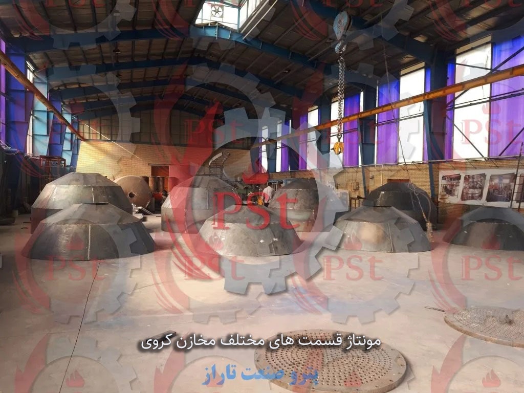 فرآیند مونتاژ بخشهای مختلف مخزن کروی در کارگاه ساخت مخازن تحت فشار